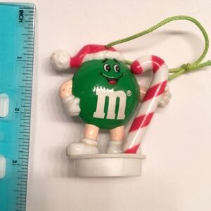 1992…:Collectible GREEN M&M Candy Tube Top Ornament… with Candy Cane!